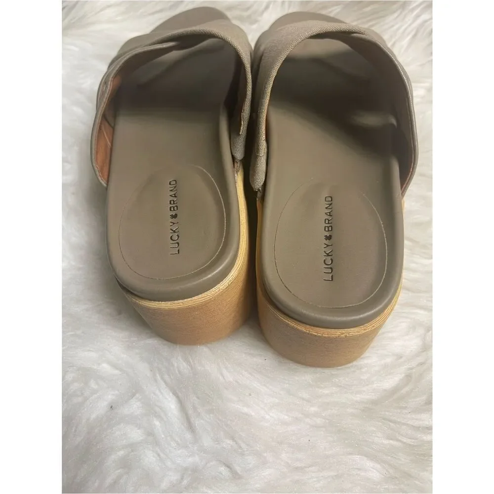 Lucky Brand Taupe Woven Platform Slide Sandals